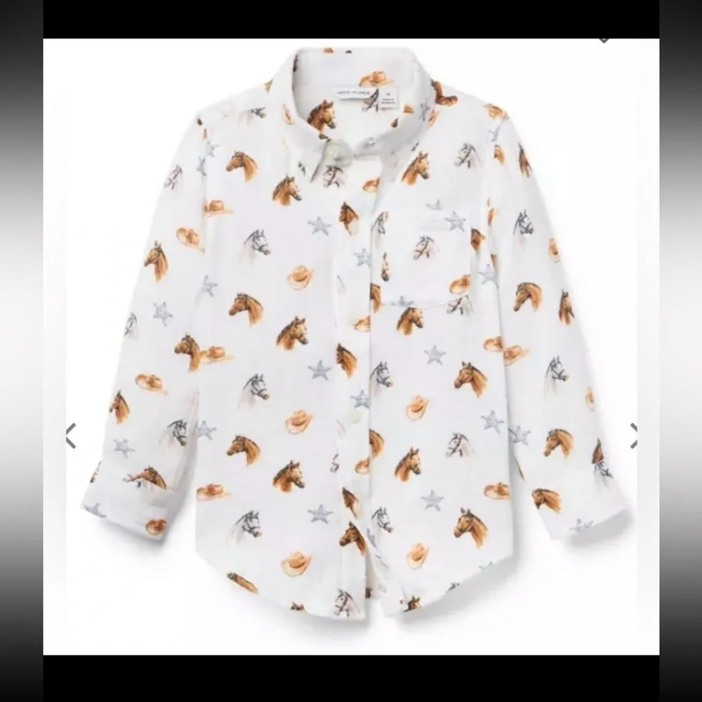 NWT- Janie and Jack Cowboy Horse Print White Shirt - Picture 6 of 6